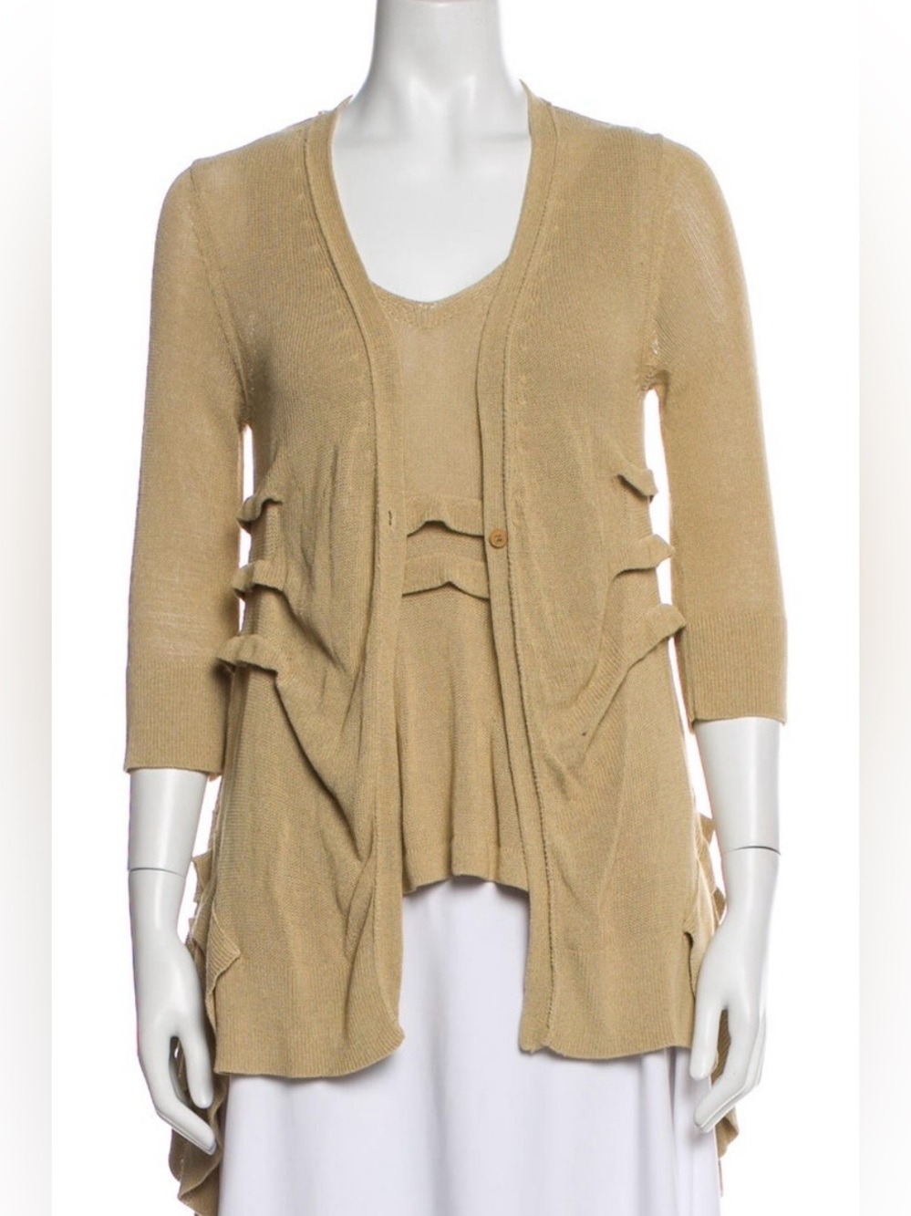 Donna Karan Tan Layered Knit Sweater Cardigan Set Sz M